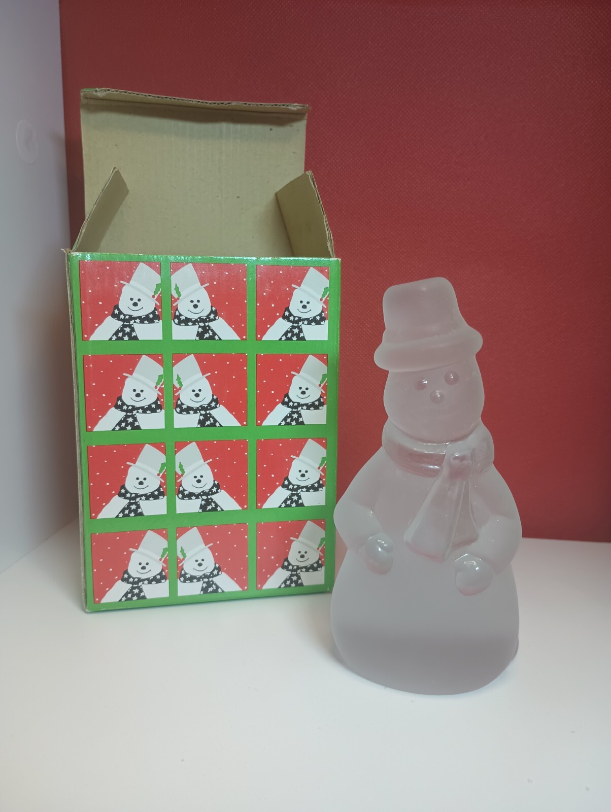 Vintage Toscany Collection Snowman Frosted Glass Votive Candle Holder in Box