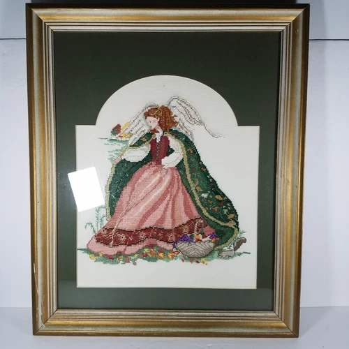 Vintage Woodland Christmas Angel Counted Cross Stitch Completed Marbec 1991