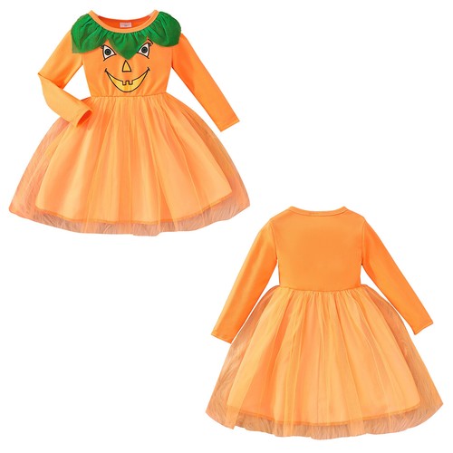 Children Girls Dress Party Costume Cute Dresses Pumpkin Ball Gown Festival - Picture 3 of 21