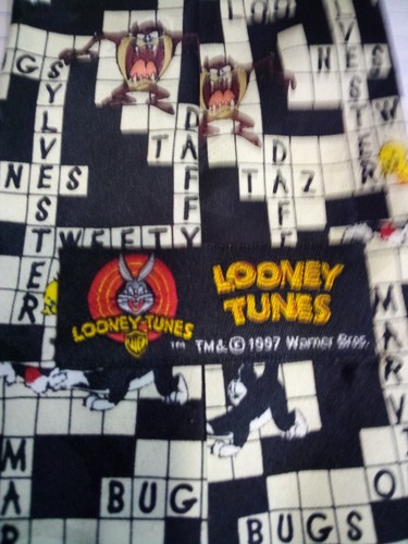 Looney Tunes Mania Crossword Puzzle Warner Bros Bugs, Daffy,Taz Neck Tie 1996 - Picture 4 of 6