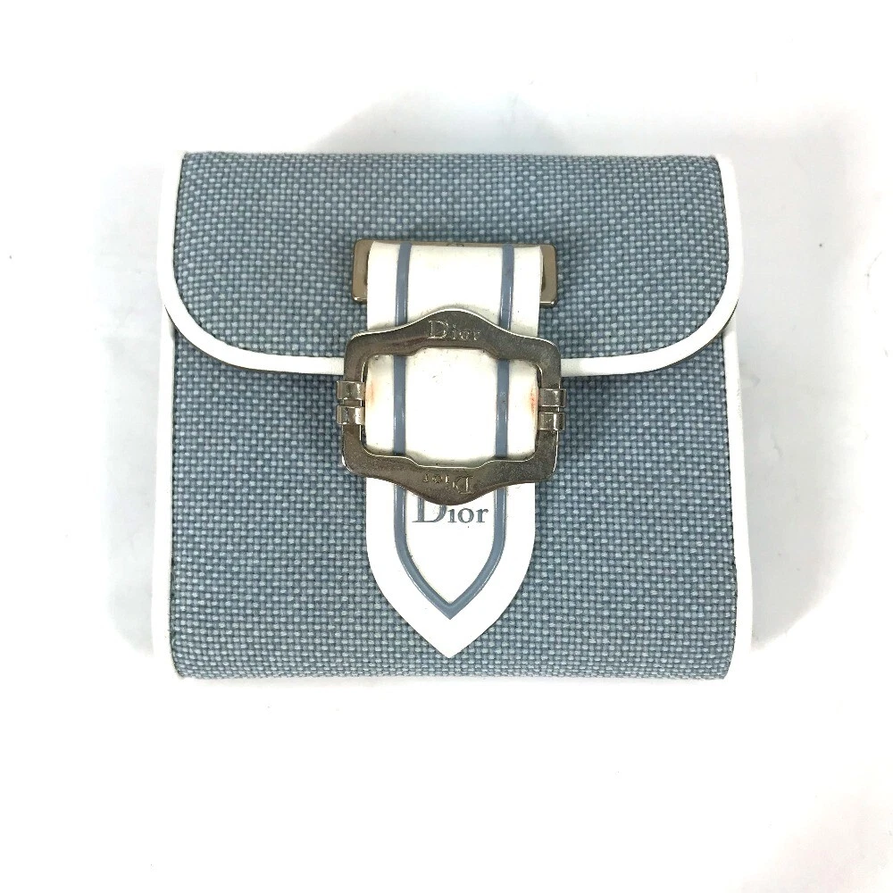 Dior Bicolor logo Double Snap Compact Folded wallet Canvas/Leather blue