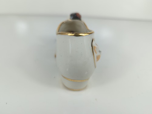 Goldra E. Palestine Dog In Shoe Planter gold trim vintage 2.5" tall figurine - Picture 5 of 11