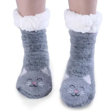 Cat Gifts for Women Cat Fuzzy Slipper Socks With Grippers Warm Cozy