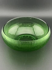 Vintage Emerald Green Ribbed Glass Bowl, Mid Century E O Brody Co Cleveland Ohio