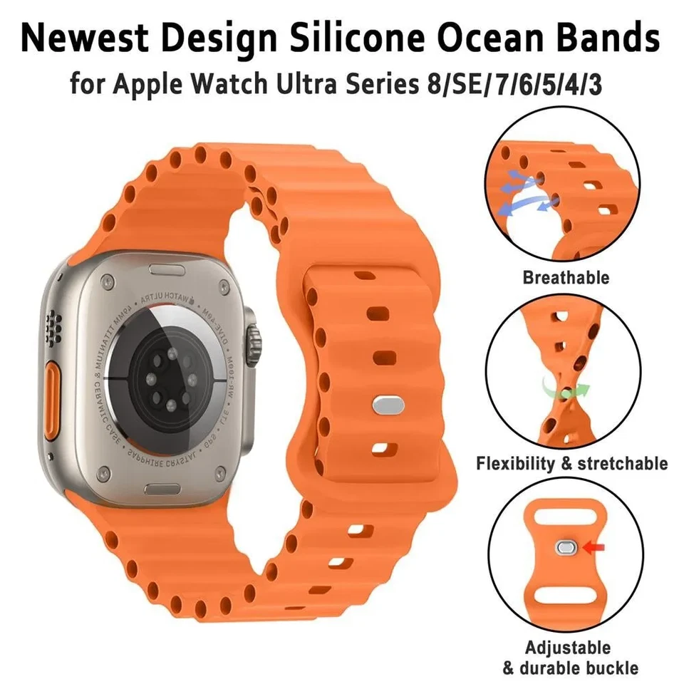 Correa de silicona oceánica 49 mm para Apple Watch Series Ultra 3 11 10 9 8 7 iWatch Foto 3 de 4