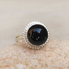 925 Sterling Silver Black Onyx Round Shape Handmade Ring Genuine Fine Jewelry