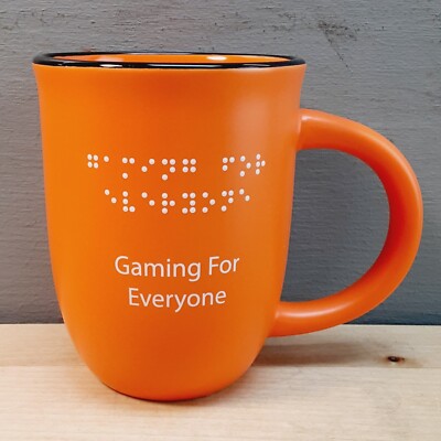 Microsoft? Xbox? ''Gaming For Everyone'' In Braille -- Orange 16 oz Coffee Tea Mug