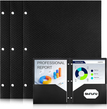 Textured 2 Pocket Folder, 3 Pack, Black Plastic Folders with Pockets 3 Hole Pu