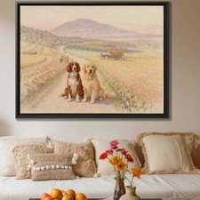 Watercolor Painting Dog Spaniel Canvas Print Golden Retriever Wall Art Decor