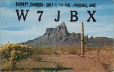 ham radio QSL postcard W7JBX Picacho Peak Everett Johnson 1957 Phoenix Arizona
