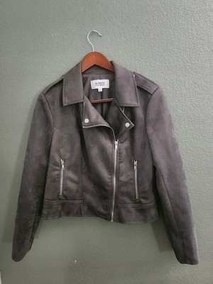 BB Dakota Steve Madden Gray Moto Biker Jacket Zip Front Pockets Women's L