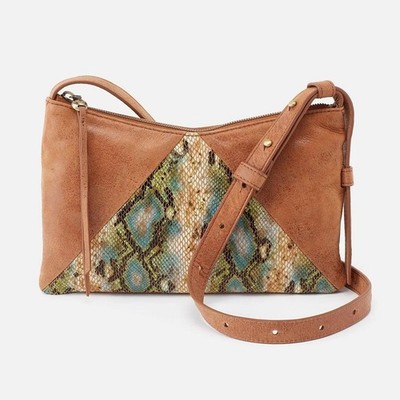 HOBO Paulette Small Crossbody Bag Tan Snakeskin Print Leather Garden Snake