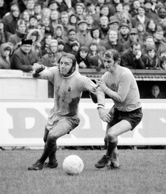 Ernie Hunt of Coventry City is challenged by Billy Baxter of - 1972 Old Photo