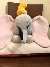 Disney Store Dumbo 17  LG Super Soft Plush Feather Hat Ears Laying Elephant Gray