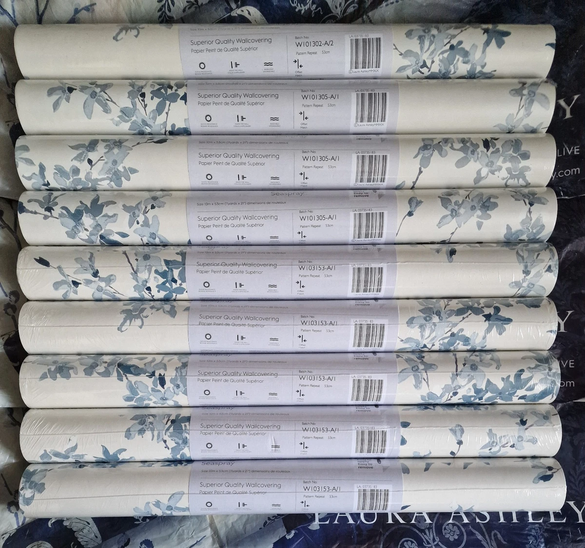 Papel tapiz floral Laura Ashley Forsythia Seaspray x 7 rollos precio disponible por rollo