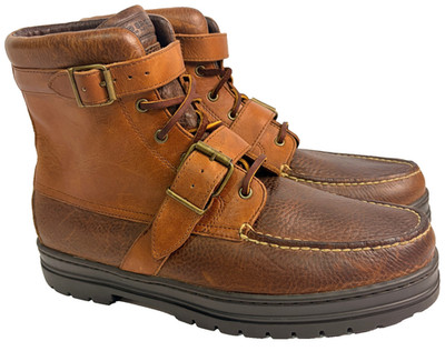 1990's Polo Sport Ralph Lauren Brown Leather Buckle Boots 11.5 D Old Deadstock