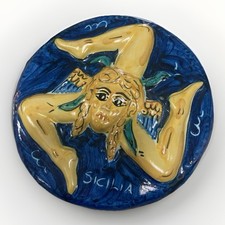 Arte da parete ceramica Trinacria vintage Gagliano Castelferrato Sicilia blu 6"