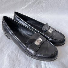 Coach Hollee loafers black leather moc toe slip on shoes 8.5 silver logo flat