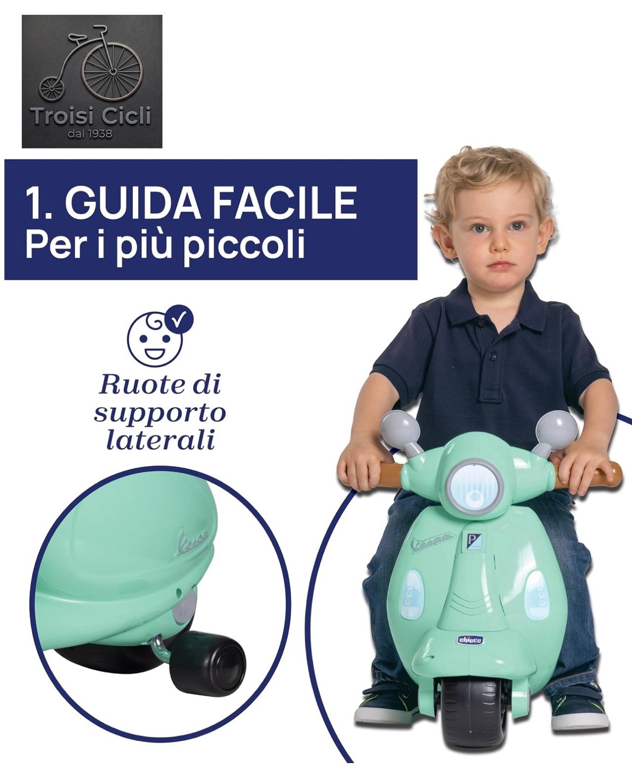 Chicco Vespa Primavera Cavalcabile Bambini Luci Suoni Ruote Rimovibili 1-3 anni foto 5