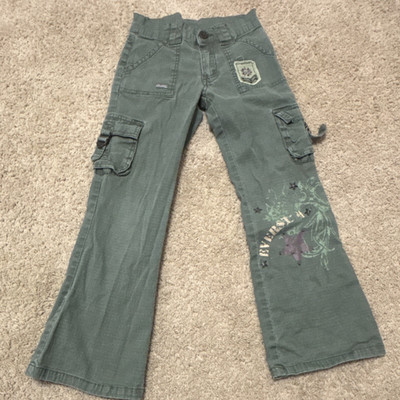 ever girl Girls Green Cargo Pants Size 7 Ripstop Stars Pockets Cotton