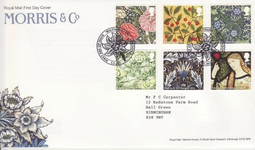 GB Stamps First Day Cover Morris design wallpaper cloth, fabric Flower SHS 2011