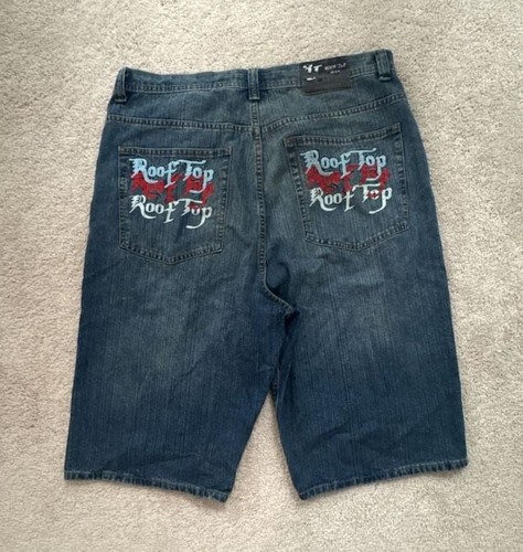 Rooftop Denim Factory Baggy Embroidered Denim Shorts