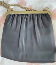 Vintage HL Harry Levine Purse Black Silk Lined Belt Effect Closure Chain Strap