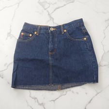 Vintage Guess Jeans Denim Mini Skirt Dark Wash Raw Hem Size 26 90s Style 13535