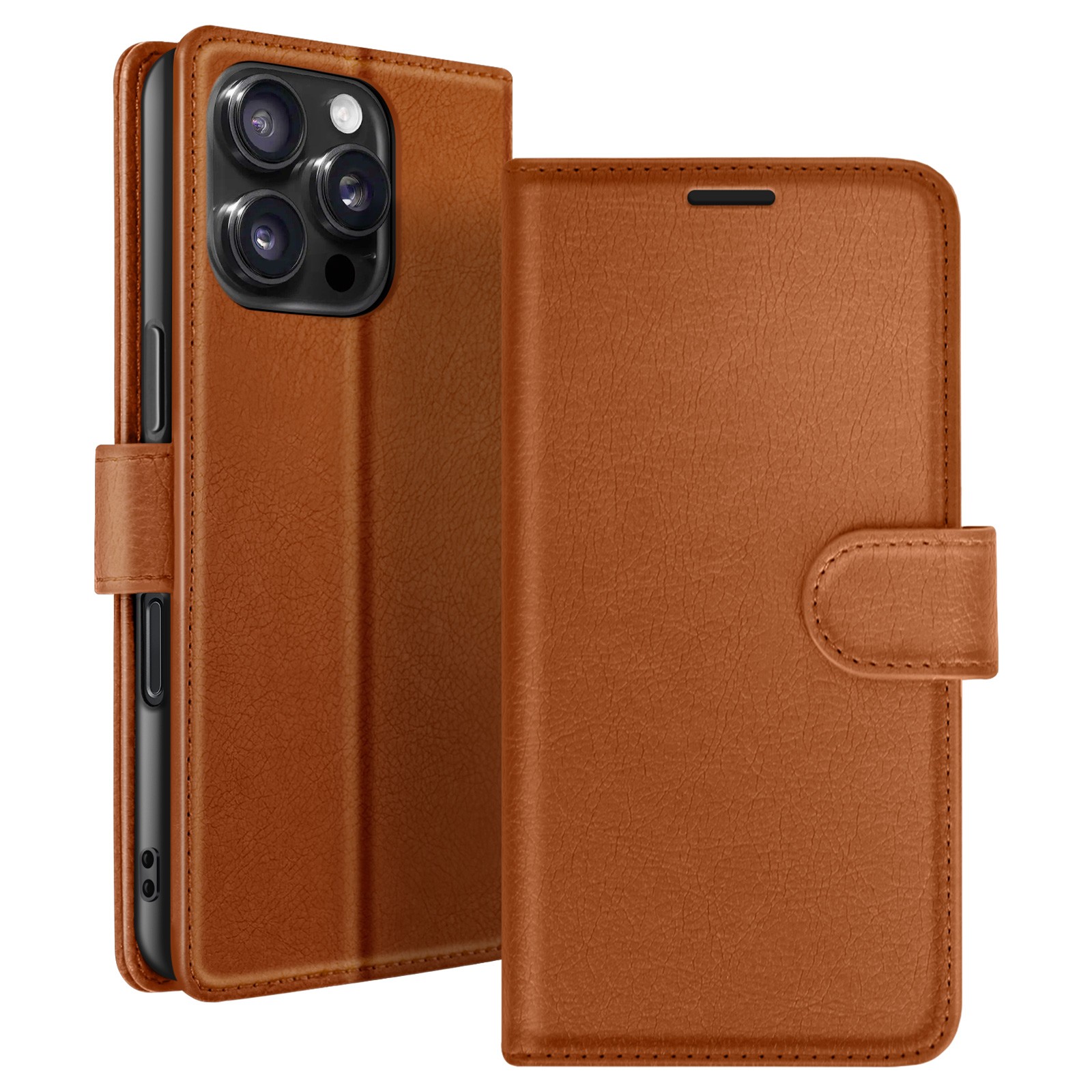 Étui pour iPhone 16 Pro Max Zanaé avec clapet portefeuille et support vidéo magnétique marron