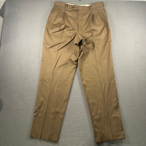 Tom James Executive Collection Mens 34 Tan Pleated Dress Pants Hand Tailored USA