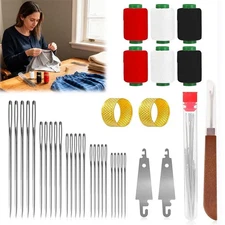 37PC Complete Sewing Kit - Big Eye Steel Sewing Needles Kit Stainless Steel