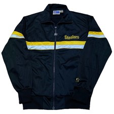 VTG 80'S STARTER PITTSBURGH STEELERS BLACK FULL ZIP JACKET FOOTBALL NFL SZ M H1