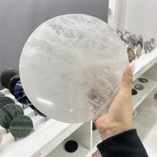 3.9LB Natural Clear Quartz Circle Slice Reiki Mineral Adorn Healing+stand