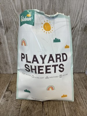Biloban Pack and Play Sheets Fitted, 2 38 X 26 Inch, Grey & White ~Open Box