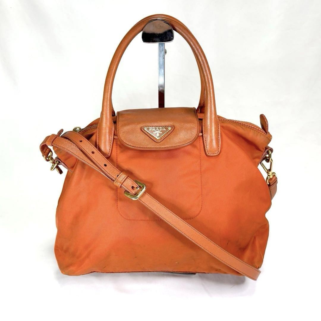PRADA 2WAY shoulder bag with triangle logo orange Tophandlebag