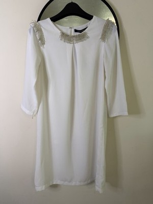 french connection white beaded dress French Connection 71DGN Beaded Mini Dress Summer White UK 8 — New With Tags