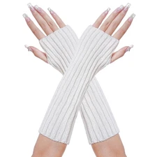 Hmxpls Knitted Kawaii Arm Warmers Wrist Warmers Women White