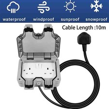 IP66 Outdoor Socket 2 Gang Switched w/Power Indicator Waterproof Extension Lead