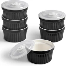 Porcelain Ramekins Set with Lid, 240 Ml / 8 Fl Ounces Ice Cream Bowl, Creme Brûl