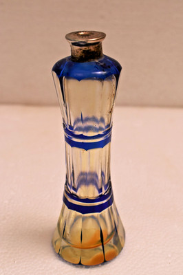 Antique Faceted Blue Pressed Glass Perfume Bottle Victorian Style Mini 6.5 Inc''R