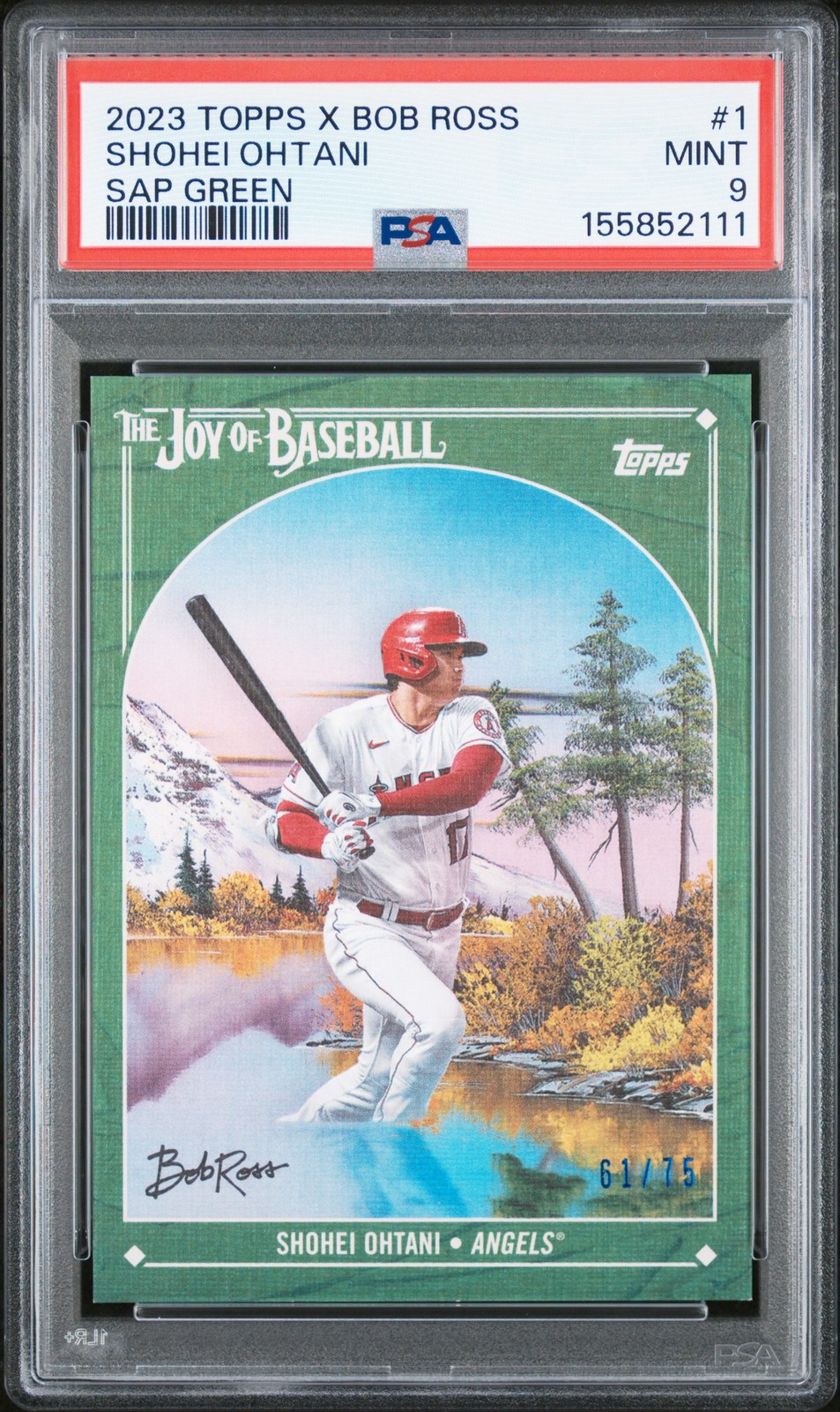 2023 TOPPS X BOB ROSS THE JOY OF BASEBALL SAP GREEN #1 SHOHEI OHTANI 61/75 PSA 9