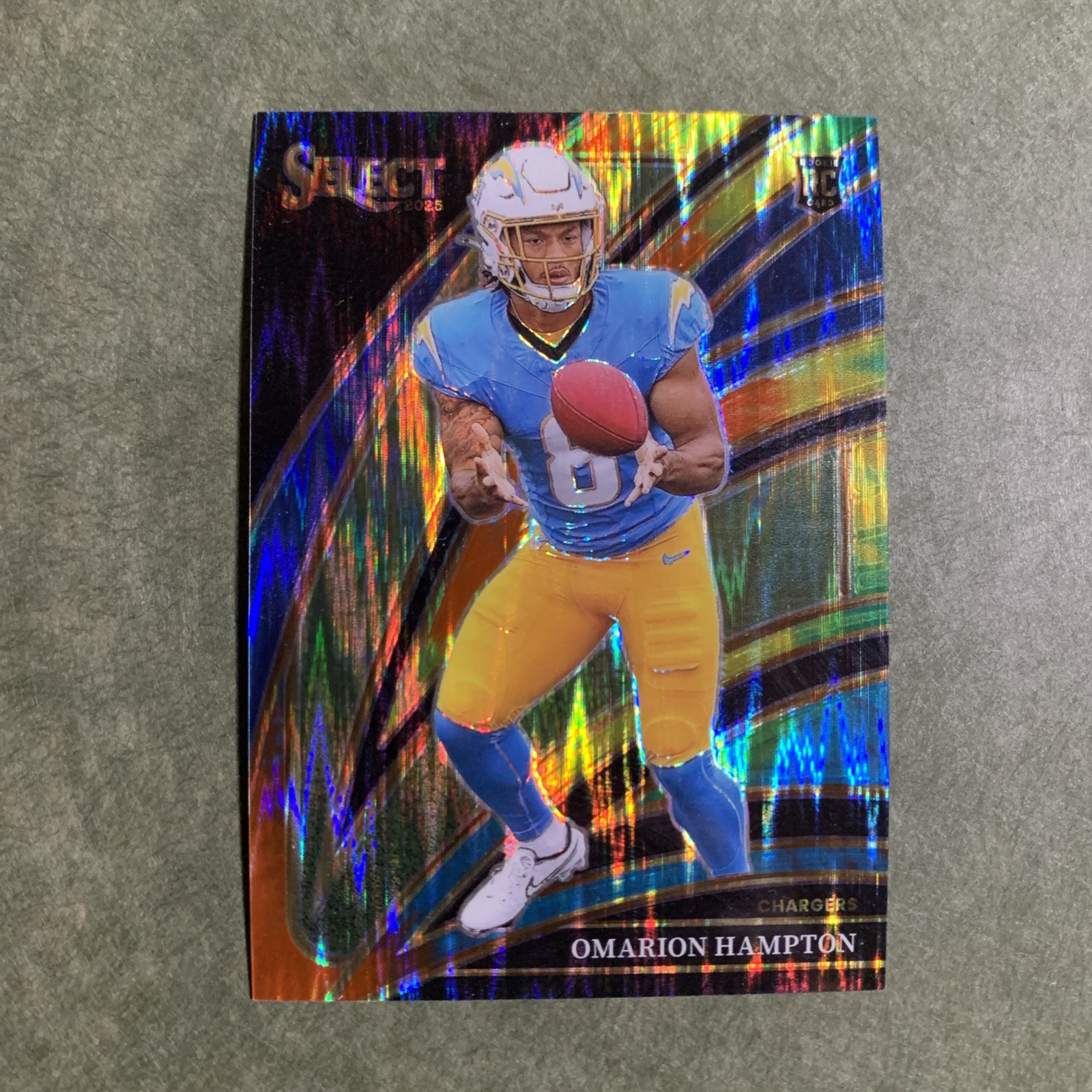 2025 Panini Select Omarion Hampton Club Level RC Tie-Dye Prizm #/25 Chargers