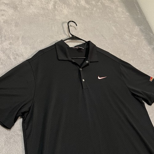 Nike Tiger Woods Polo Shirt Mens XL Black Dri-Fit Jacquard Golf TW Shirt - Picture 2 of 9