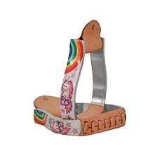 Showman PONY/YOUTH SIZE Polished Aluminum Stirrups w/ Unicorn  Rainbow Print