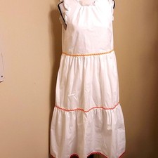 J. Crew White Midi Tiered Dress with Orange and Yellow Accents