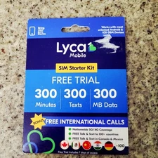 Lycamobile SIM Starter Kit | 300 Min/Text/Data Free Trial | New Sealed
