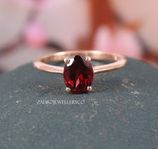 Natural Garnet Ring, Anniversary Gift, Solitaire Ring, 925 Sterling Silver
