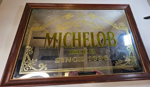 Vintage Anheuser-Busch Michelob Beer Framed Mirror Sign w/Gold Lettering 26 x 18