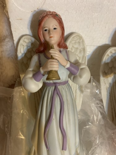 Figurine Vintage HOMCO Angeli Duetto Celeste (2) #1422 Ali Suonano Arpa Tromba - Foto 3 di 5