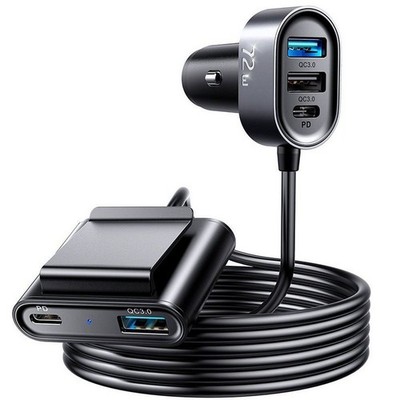 72W 5-Port USB-C/USB-A Car Charger with 1.5m Cable